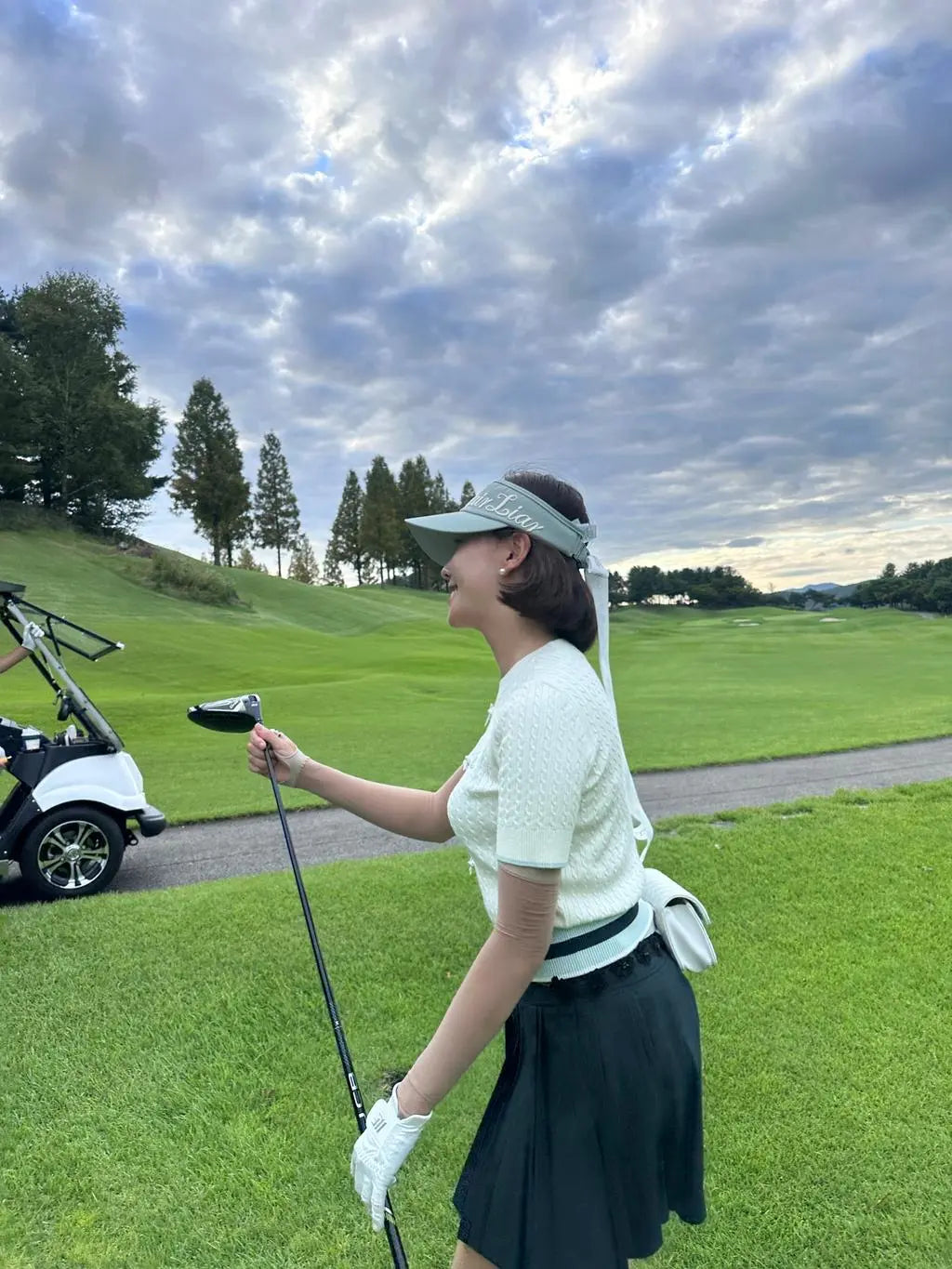 リボン4分の3スリーブクロップニット