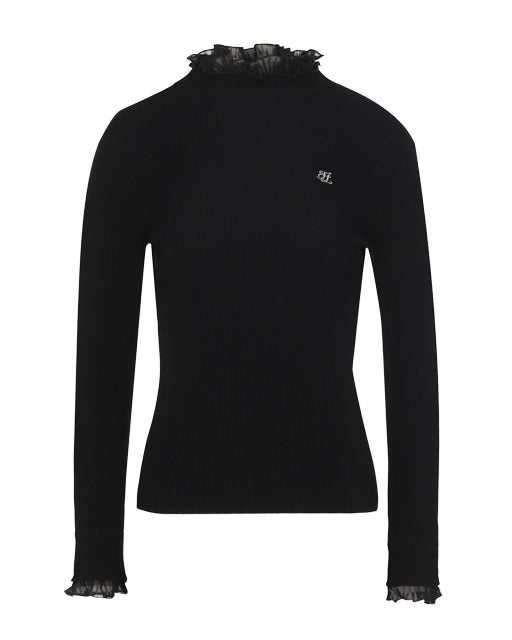 ウィメンズダブルフリルハイネックリブニット