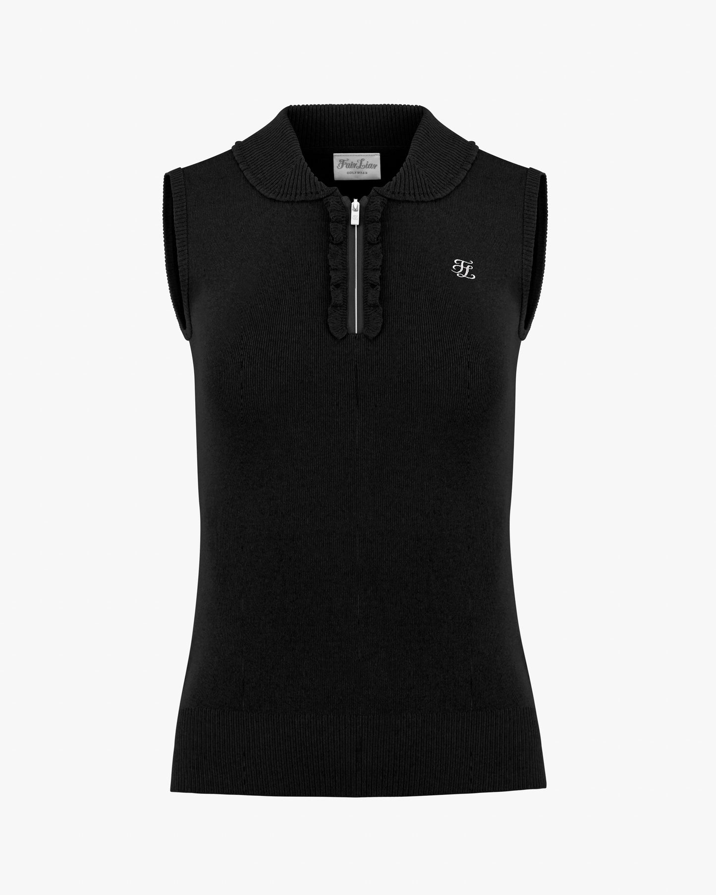 ウェーブカラーハーフジップアップ・スリーブレスニット