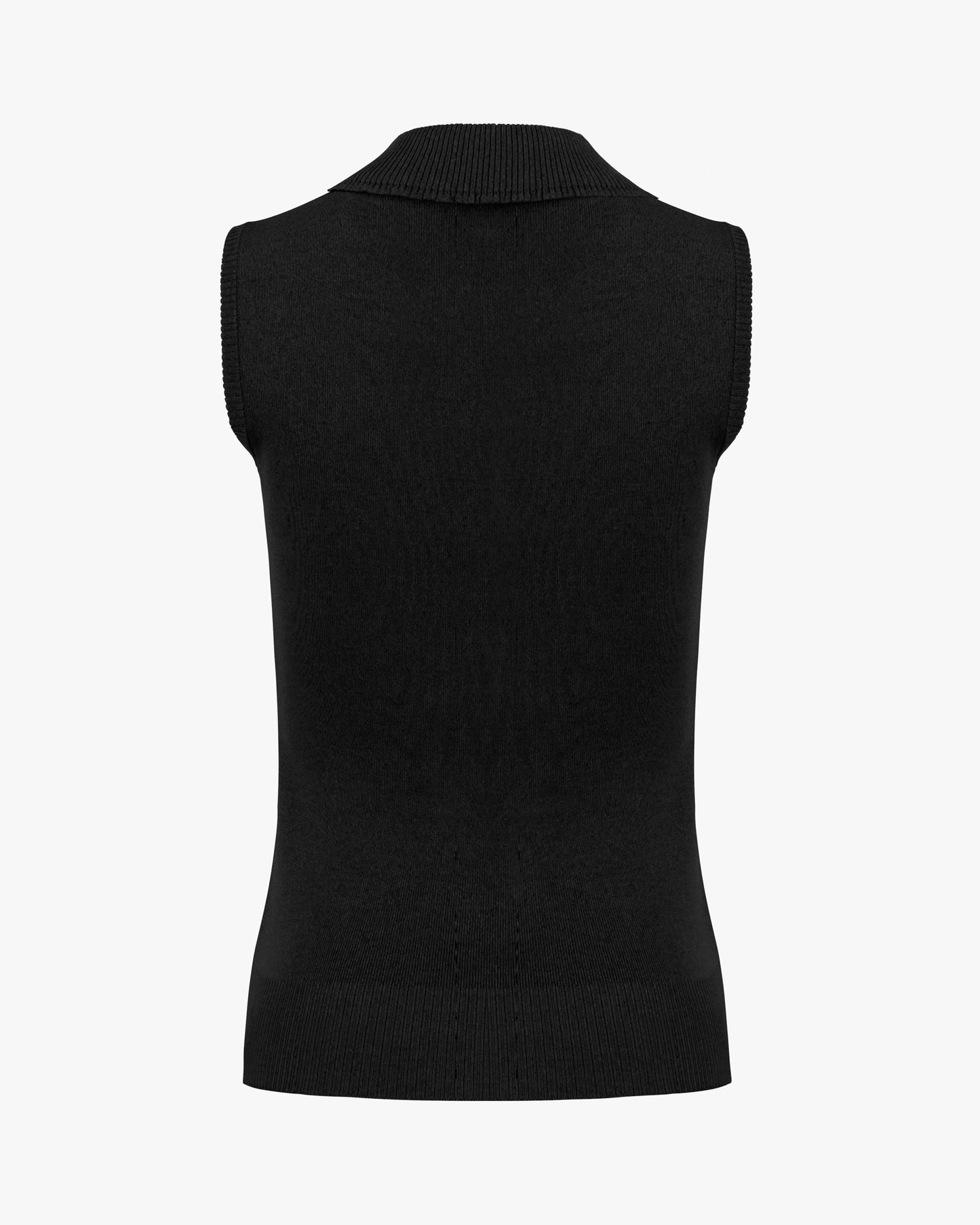 ウェーブカラーハーフジップアップ・スリーブレスニット