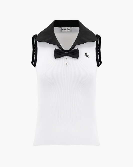 【RE-ORDER】オープンネックノースリーブリボン配色ニット