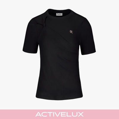 ねじりラウンド7分袖Tシャツ (ブラック)