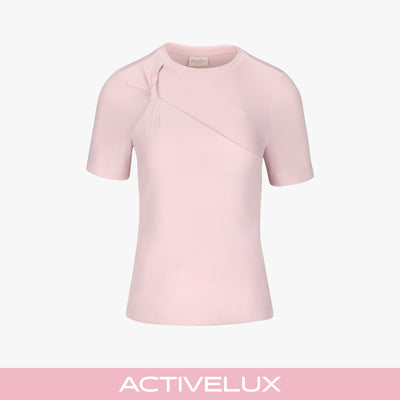 ねじりラウンド7分袖Tシャツ (ピンク)
