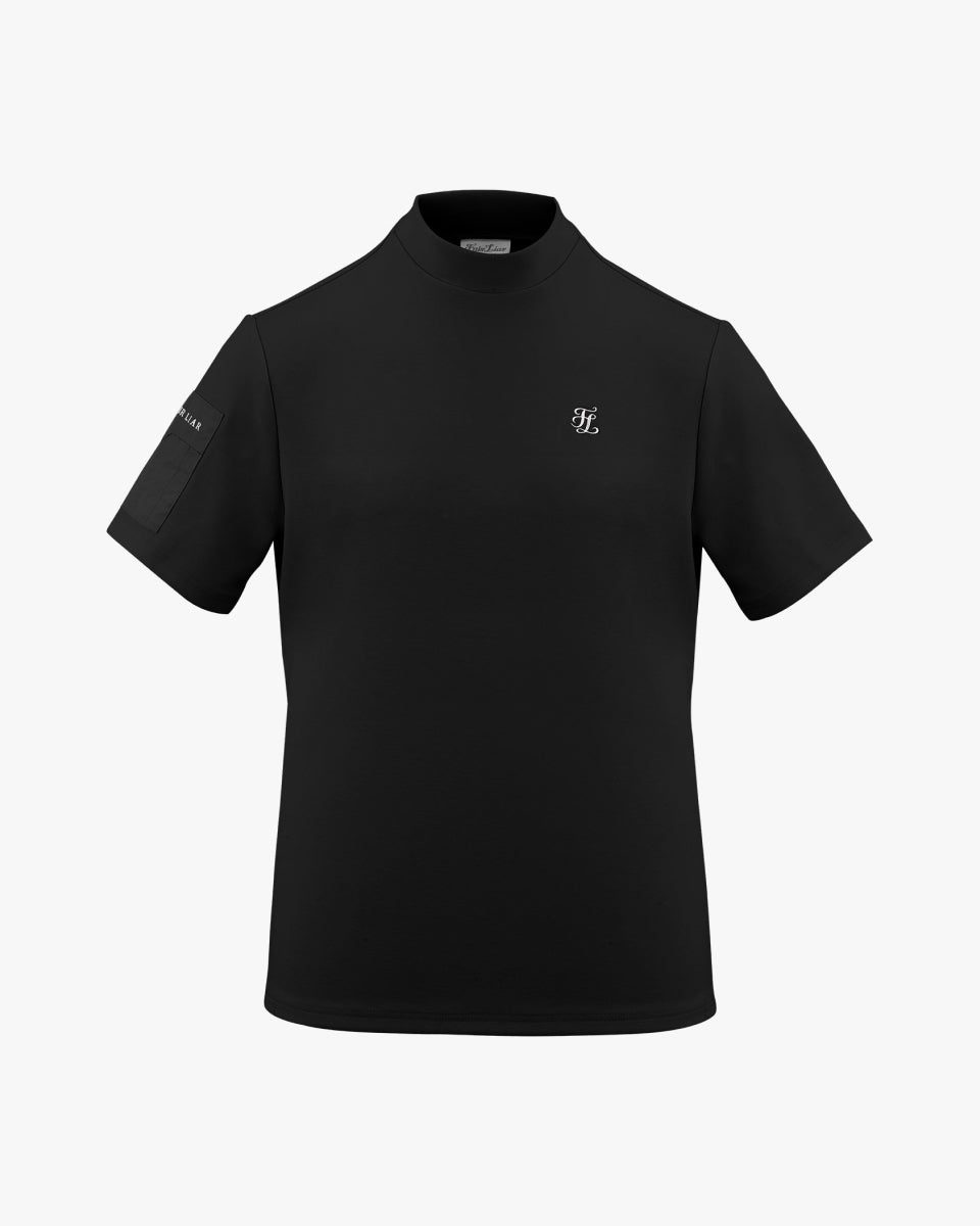モックネックスリーブ ウーヴンパッチTシャツ
