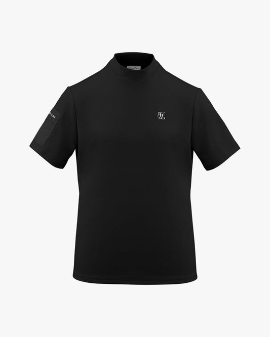 モックネックスリーブ ウーヴンパッチTシャツ