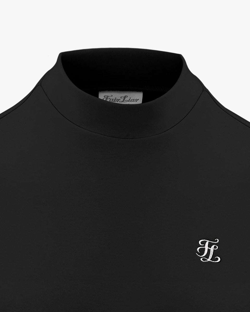 モックネックスリーブ ウーヴンパッチTシャツ