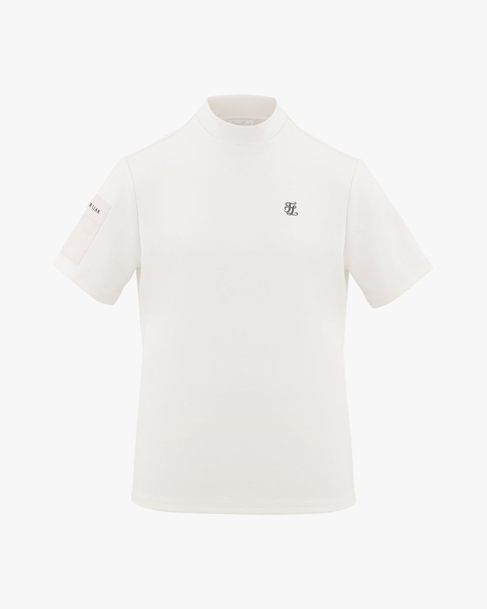 モックネックスリーブ ウーヴンパッチTシャツ