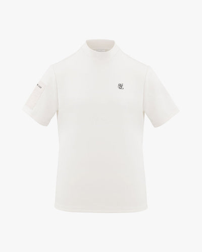 モックネックスリーブ ウーヴンパッチTシャツ