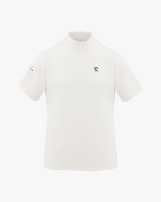 モックネックスリーブ ウーヴンパッチTシャツ