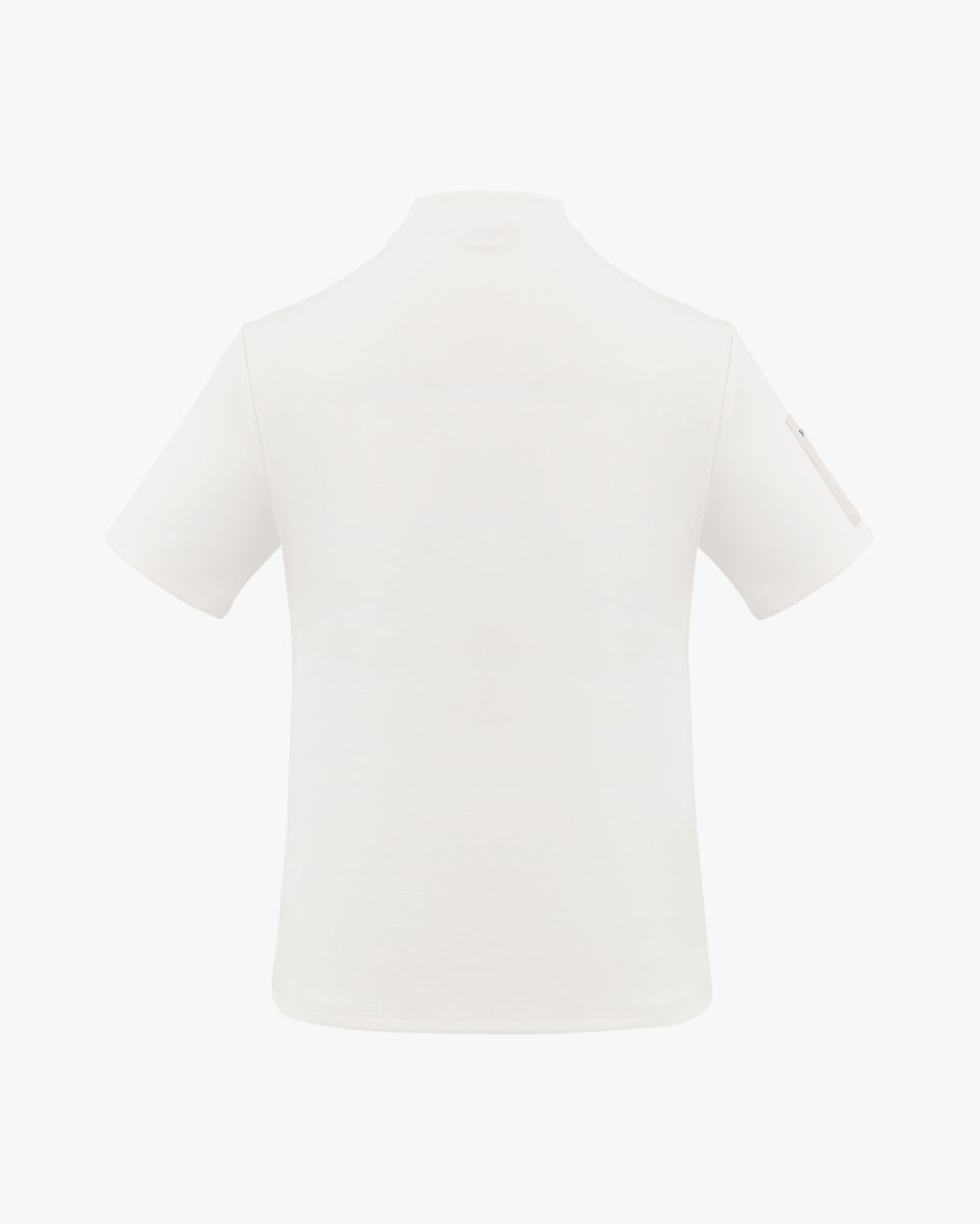 モックネックスリーブ ウーヴンパッチTシャツ