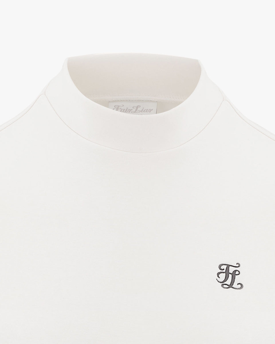 モックネックスリーブ ウーヴンパッチTシャツ