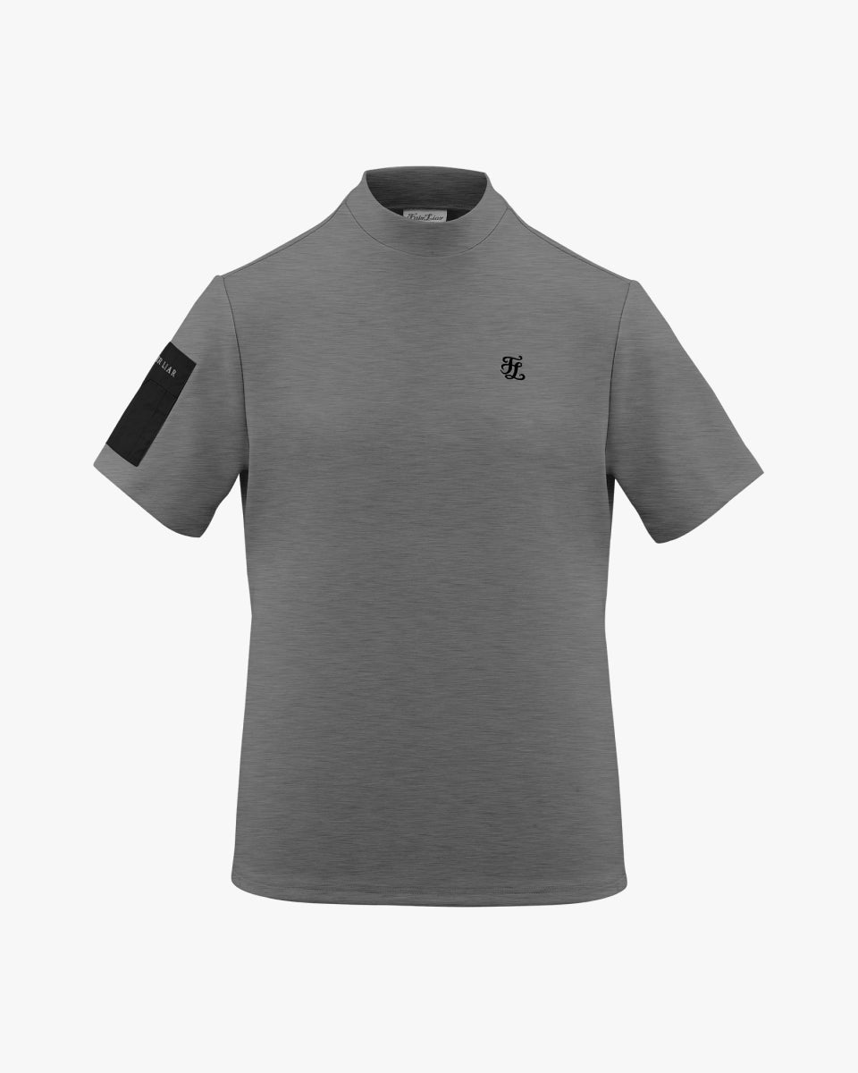 モックネックスリーブ ウーヴンパッチTシャツ