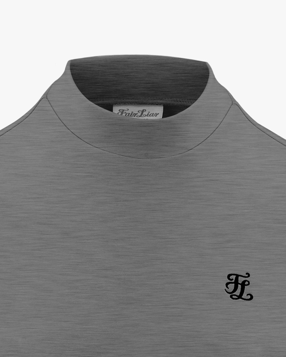 モックネックスリーブ ウーヴンパッチTシャツ