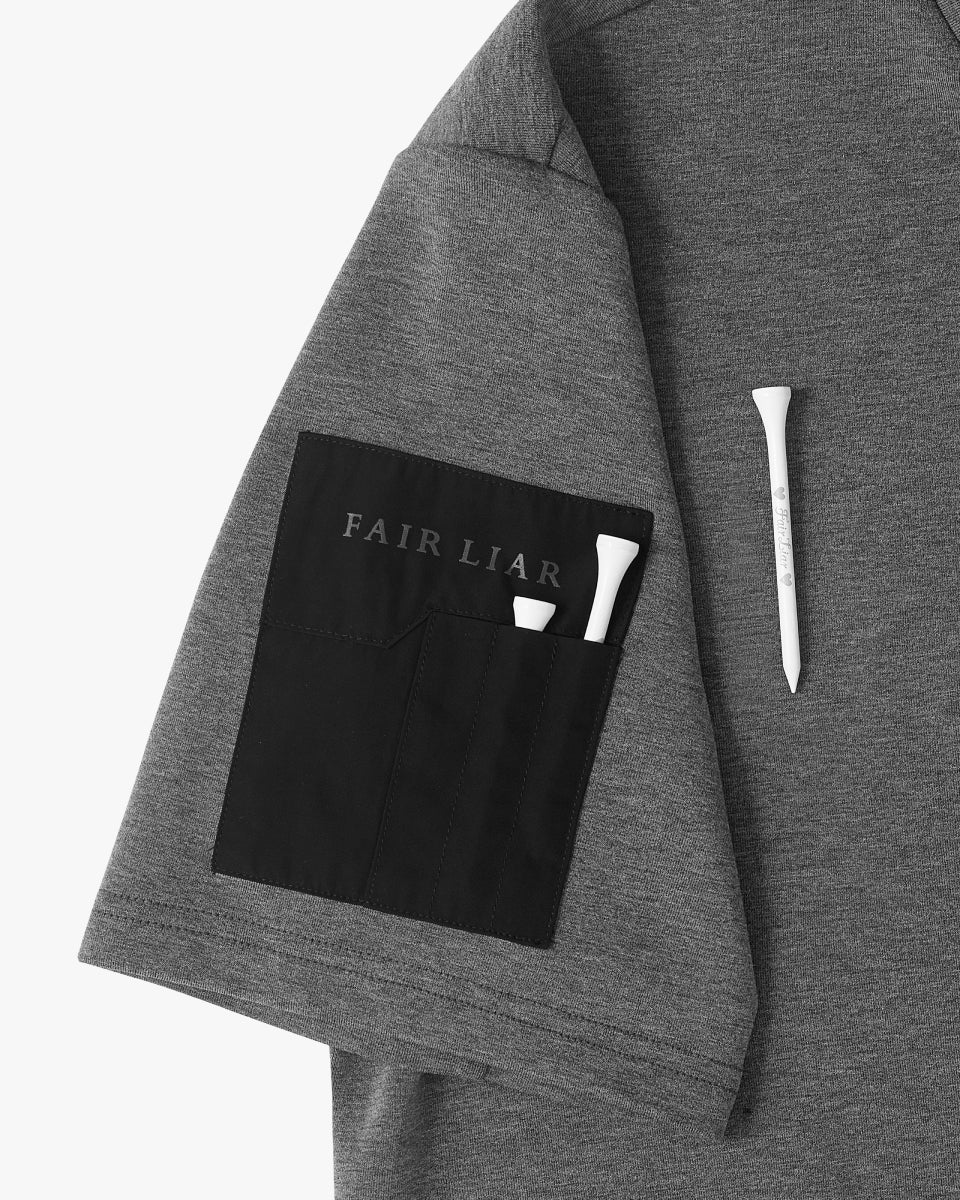 モックネックスリーブ ウーヴンパッチTシャツ
