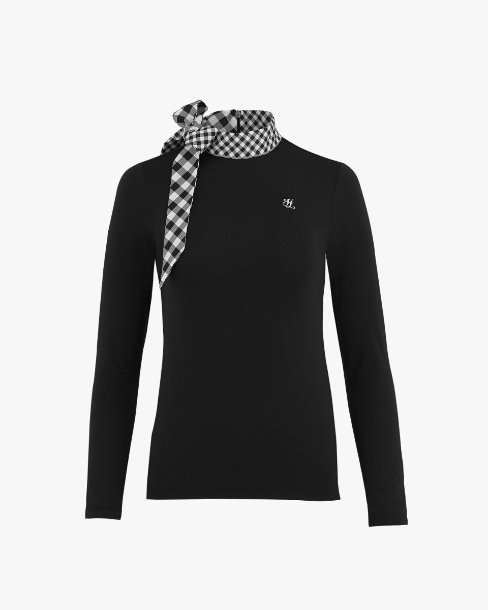 チェックリボンエリロングスリーブTシャツ