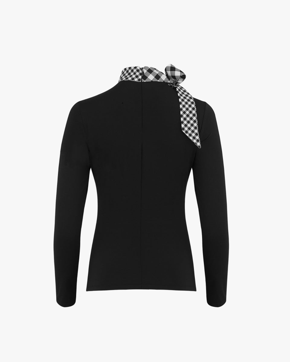 チェックリボンエリロングスリーブTシャツ