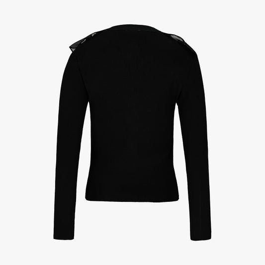 オーガンジーVネックカーディガン (ブラック)