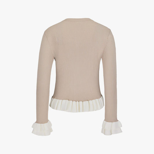 ラッフルリブカーディガン (ベージュ)