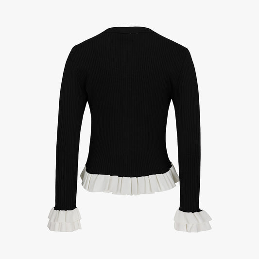 ラッフルリブカーディガン (ブラック)