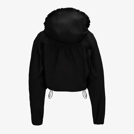 フリルフードジップジャンパー (ブラック)