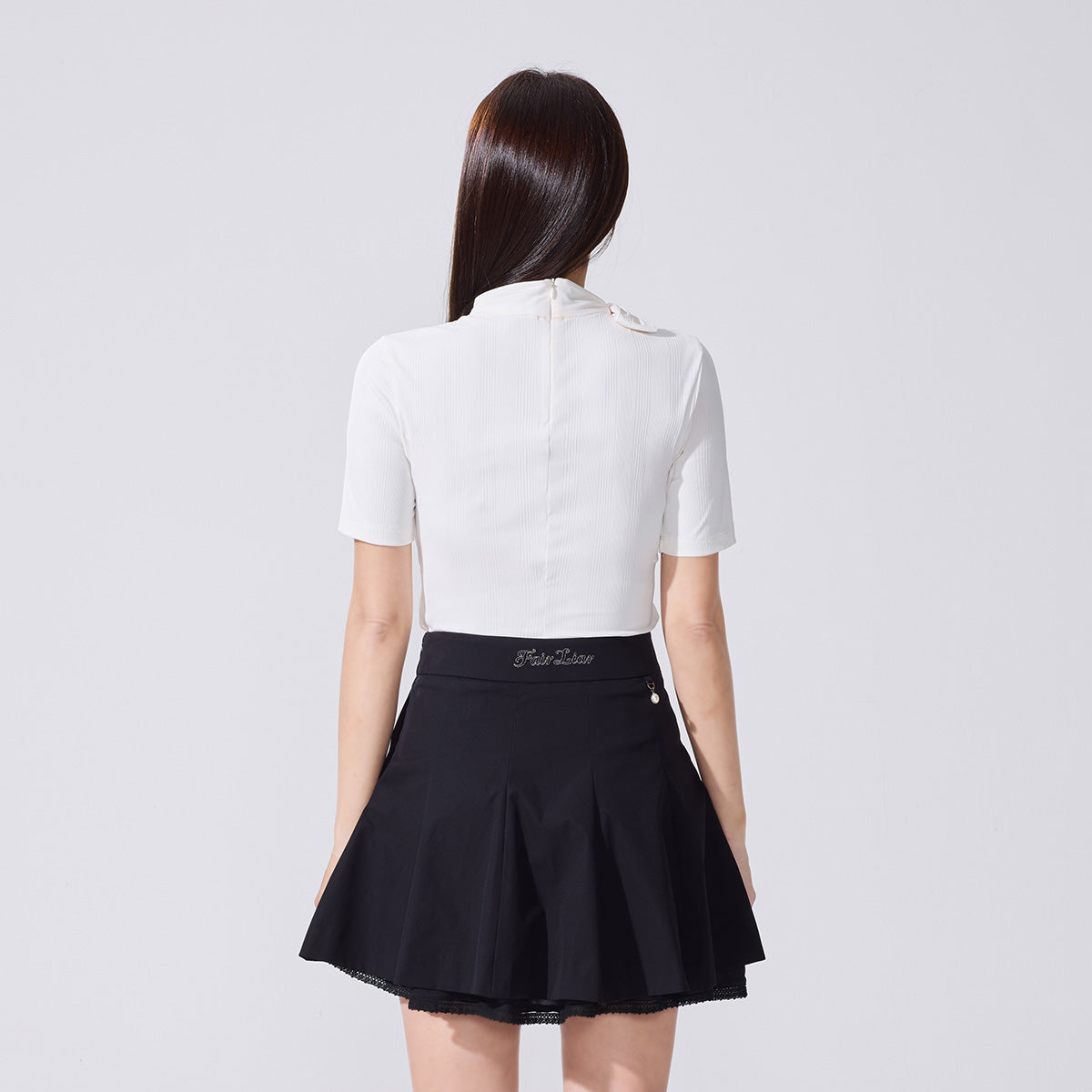 レースダブルフレアスカート (ブラック)