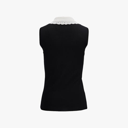 クロシェカラーノースリーブニット (ブラック)