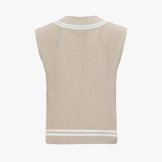 スカシ編みVネックベスト (ベージュ)