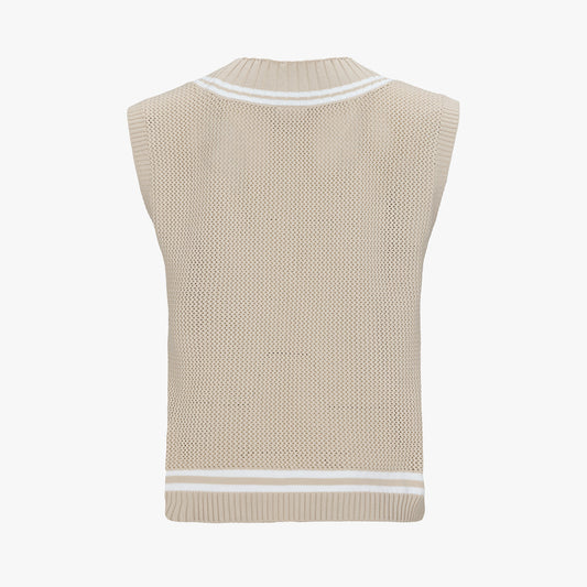 スカシ編みVネックベスト (ベージュ)