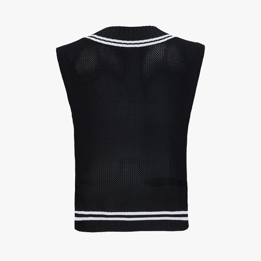 スカシ編みVネックベスト (ブラック)