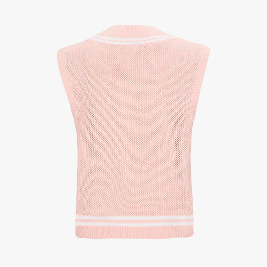 スカシ編みVネックベスト (コーラル)