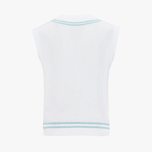 スカシ編みVネックベスト (ホワイト)