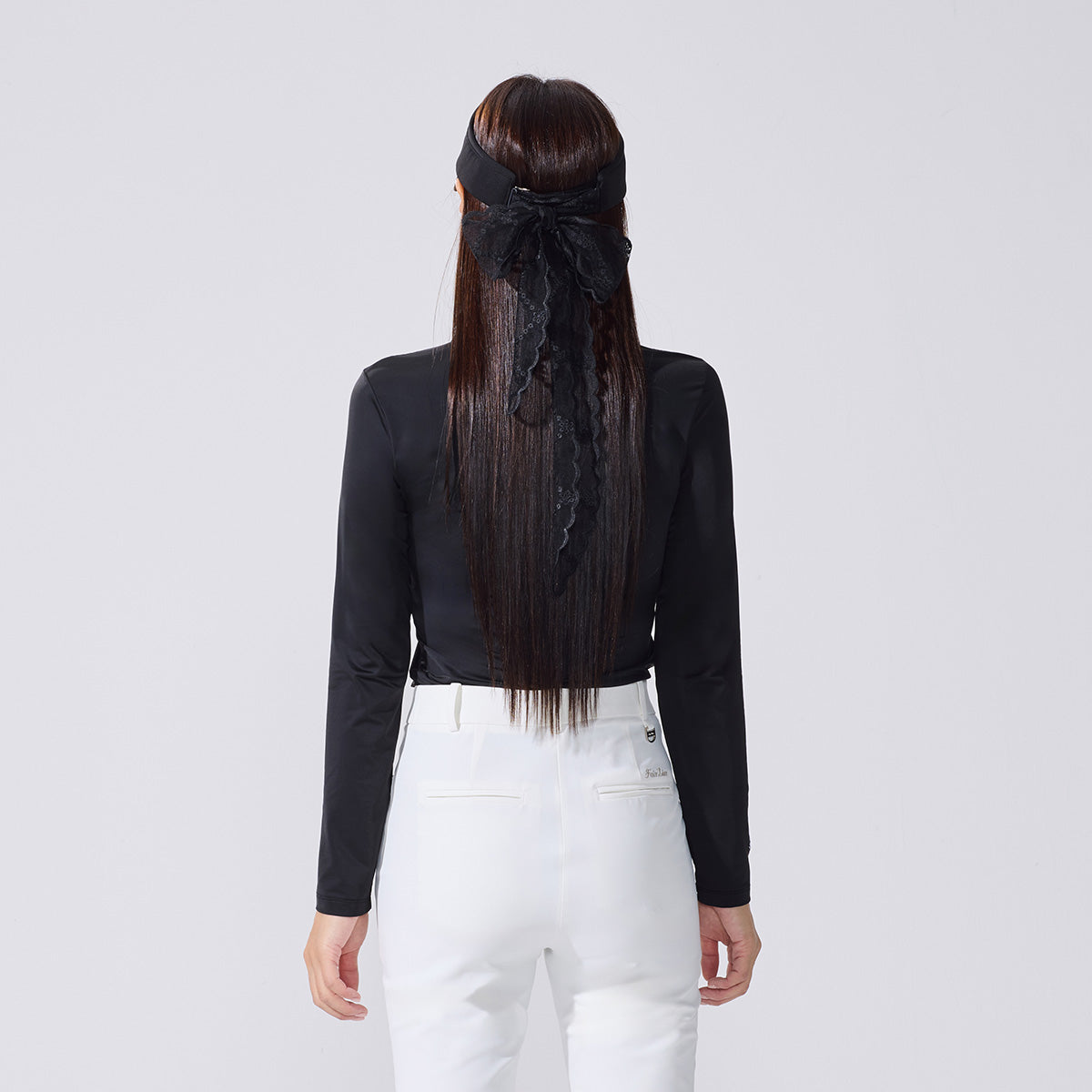 シースルーシャーリングハイネックTシャツ (ブラック)