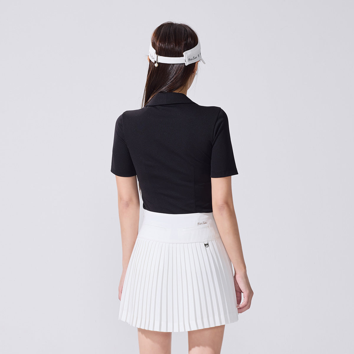 スカーフセットオープンネック7分袖Tシャツ (ブラック)