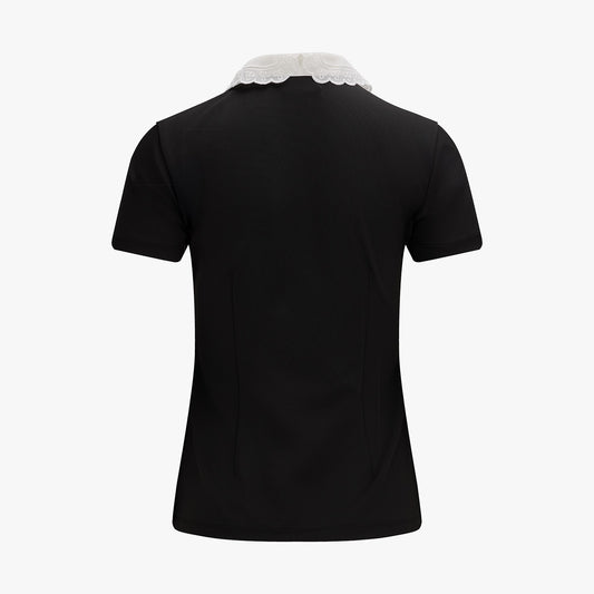 アイレットレースカラ―Tシャツ (ブラック)
