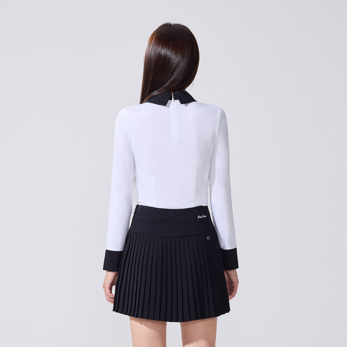 リボン配色長袖Tシャツ (ホワイト)