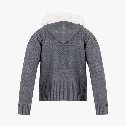 ファーフードジップアップ防風カーディガン