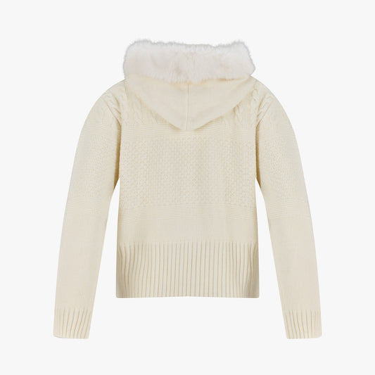 ファーフードジップアップ防風カーディガン