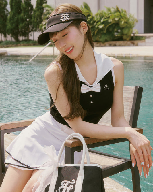 【RE-ORDER】オープンネックノースリーブリボン配色ニット