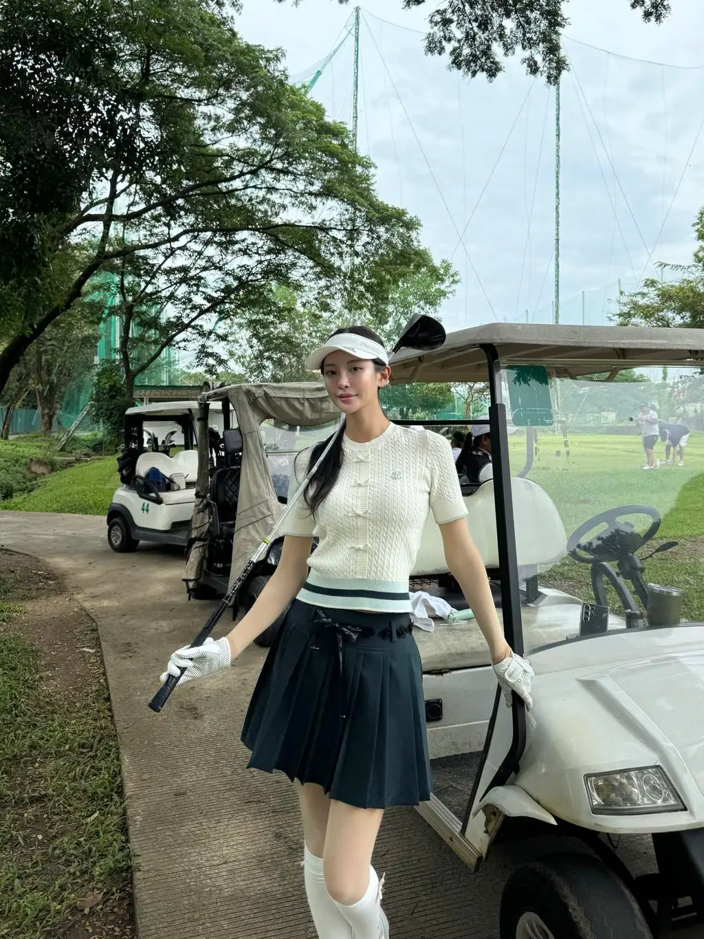リボン4分の3スリーブクロップニット