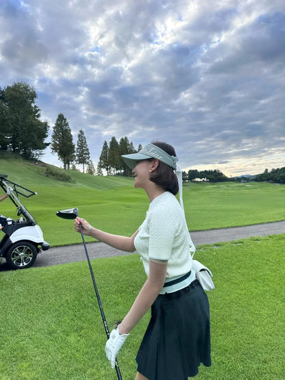 リボン４分の３スリーブクロップニット