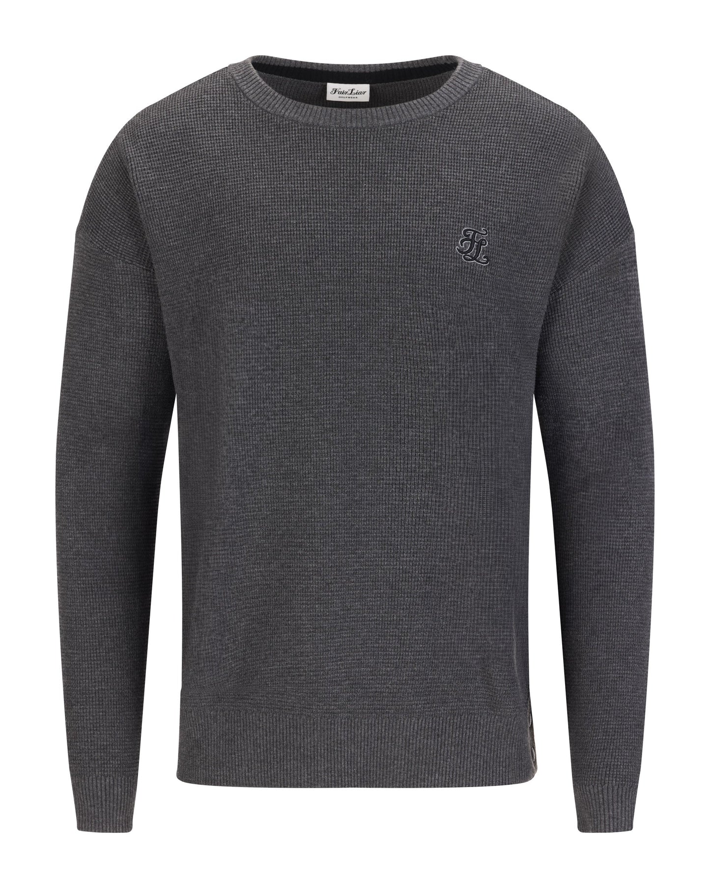 メンズ ワッフルニットラウンドネックセーター