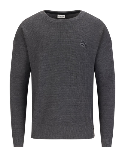 メンズ ワッフルニットラウンドネックセーター