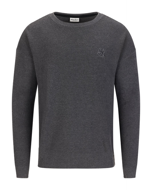 メンズ ワッフルニットラウンドネックセーター