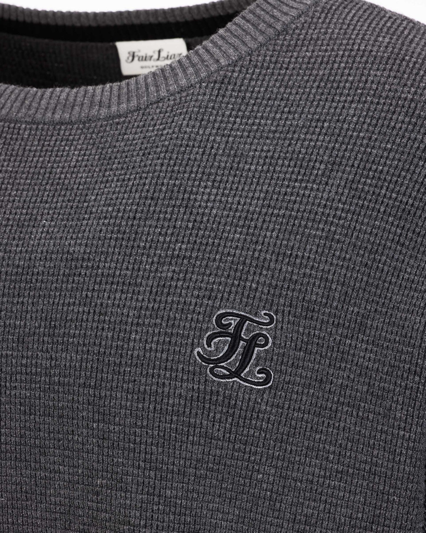 メンズ ワッフルニットラウンドネックセーター