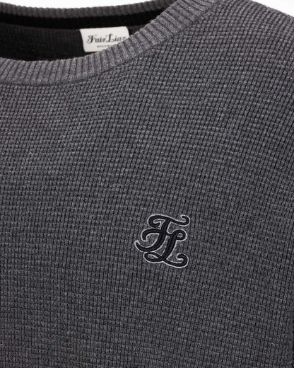 メンズ ワッフルニットラウンドネックセーター