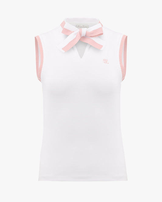 ニットリボンスリーブレスTシャツ