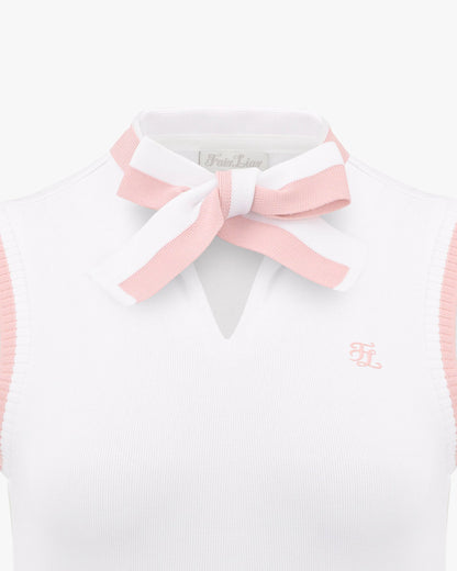 ニットリボンスリーブレスTシャツ