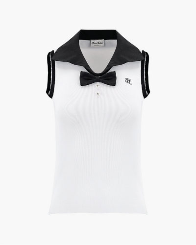 【RE-ORDER】オープンネックノースリーブリボン配色ニット