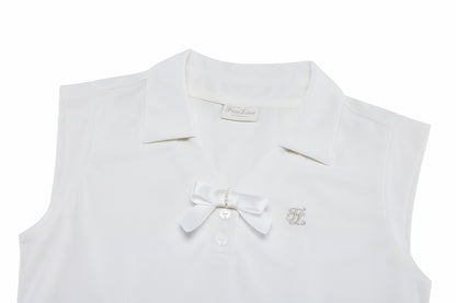 パールリボンノースリーブTシャツ (ホワイト)