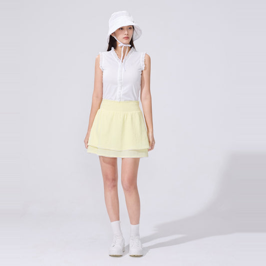 フリルノースリーブTシャツ (ホワイト) モデル着用